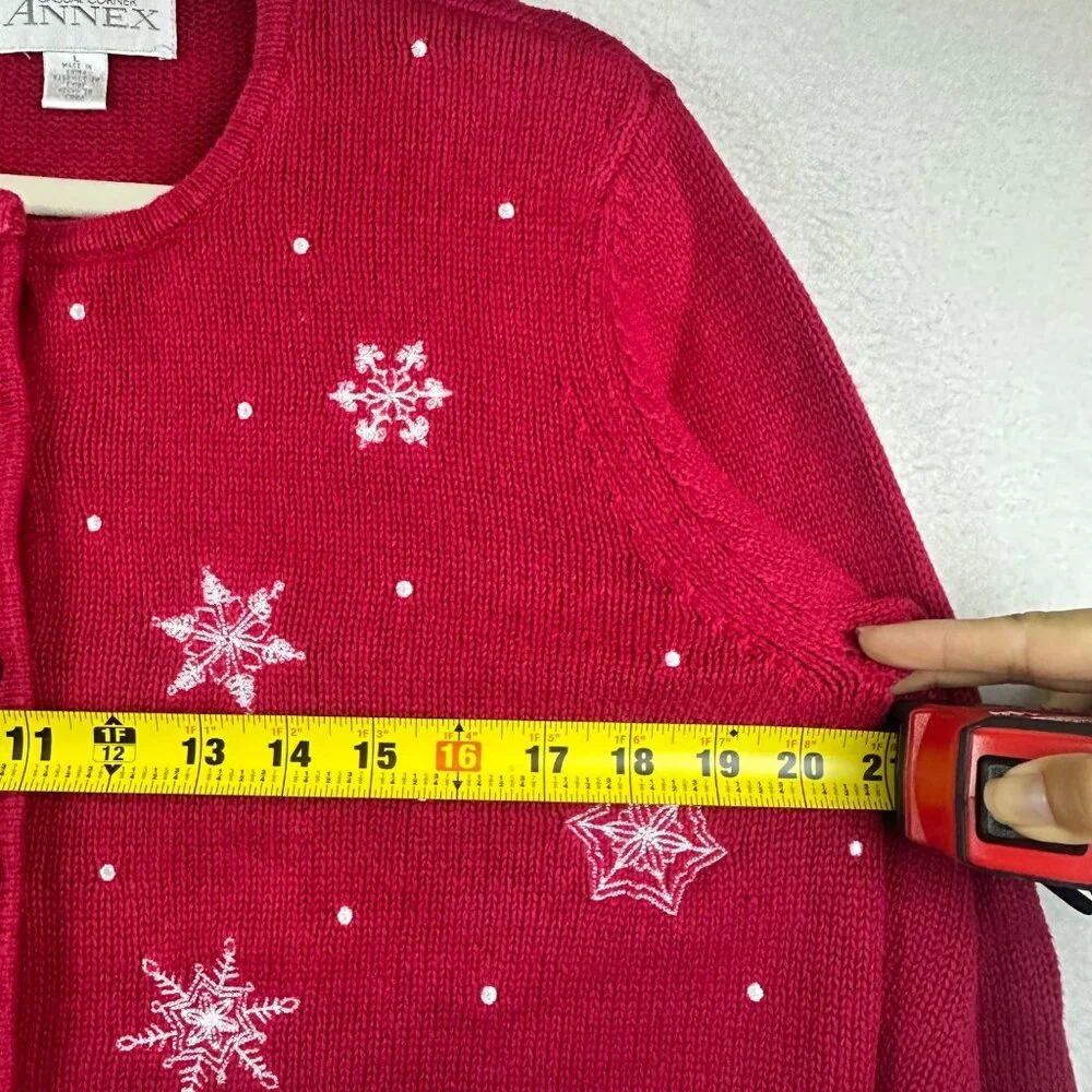 Vintage Casual Corner Annex Button Cardigan Sweater Size L Holiday Dog Winter